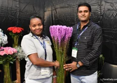 Ruth Mwangi and Abhijt T. Zipare from Galaxy Flowers holding their Liatris. Galaxy Flowers is the only grower growing this product is East Africa, so they say. 